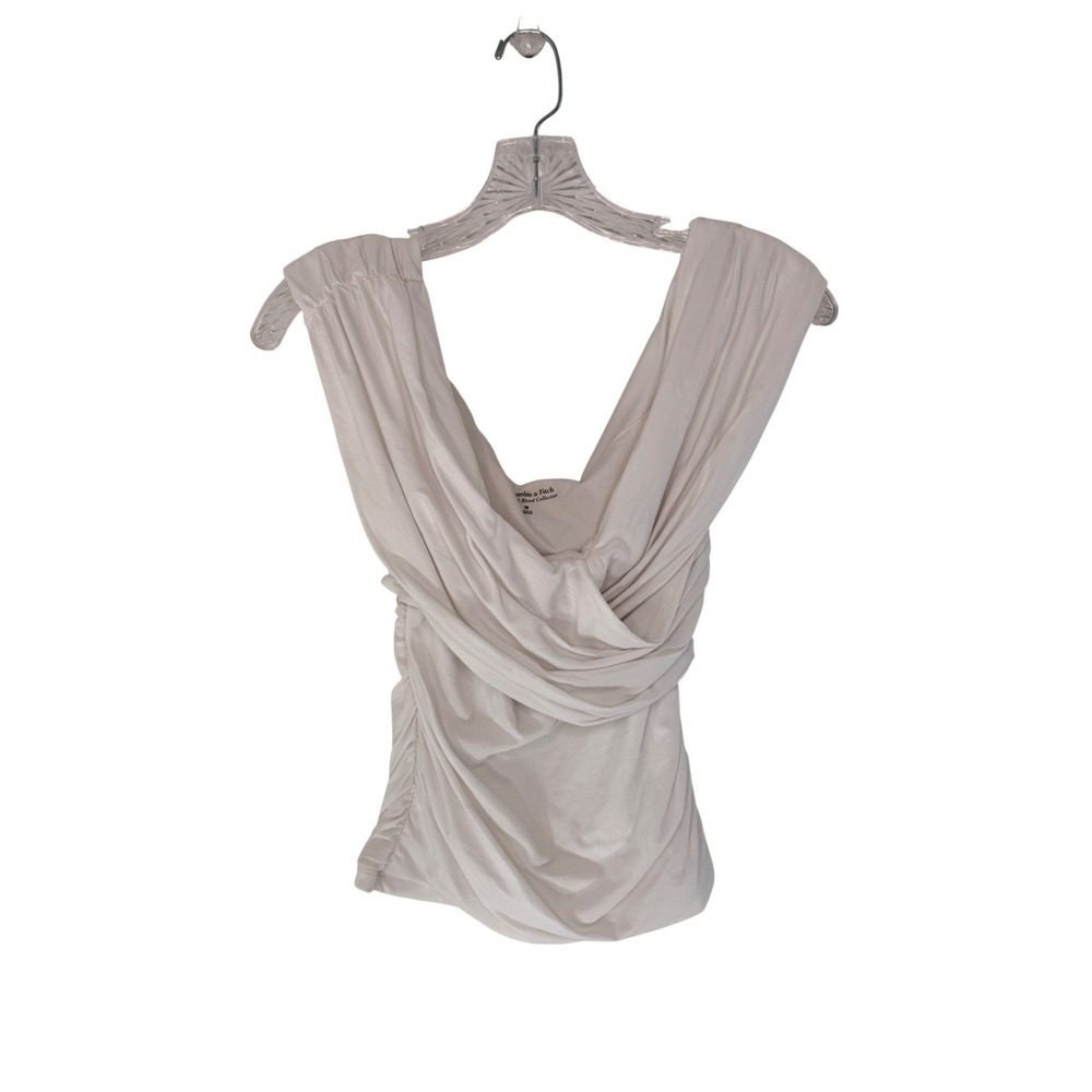 Abercrombie & Fitch White Draped Wrap V-Neck Ruched Modal Blend Top Medium